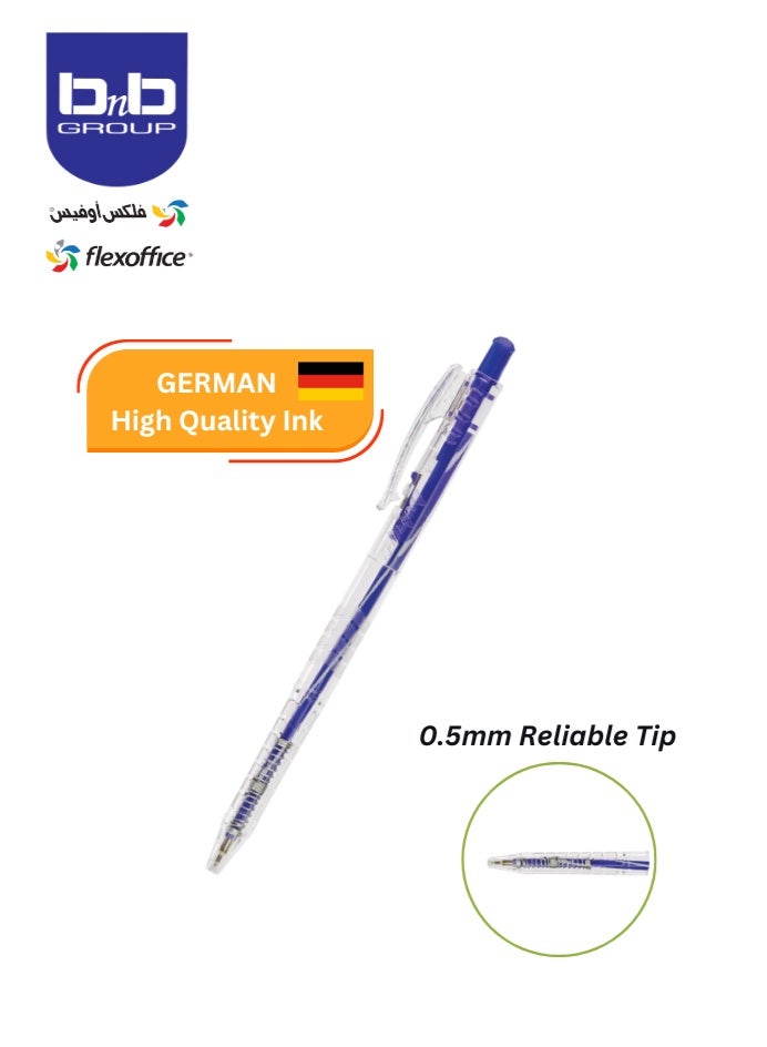 FLEXOFFICE Ballpoint Pens, Black Ink, 0.5mm Fine Point, 50 Count Pack, Quick Smooth Writing, Ball point Pens, for School, Office Supplies ( FO-021-Blue) - Image 3