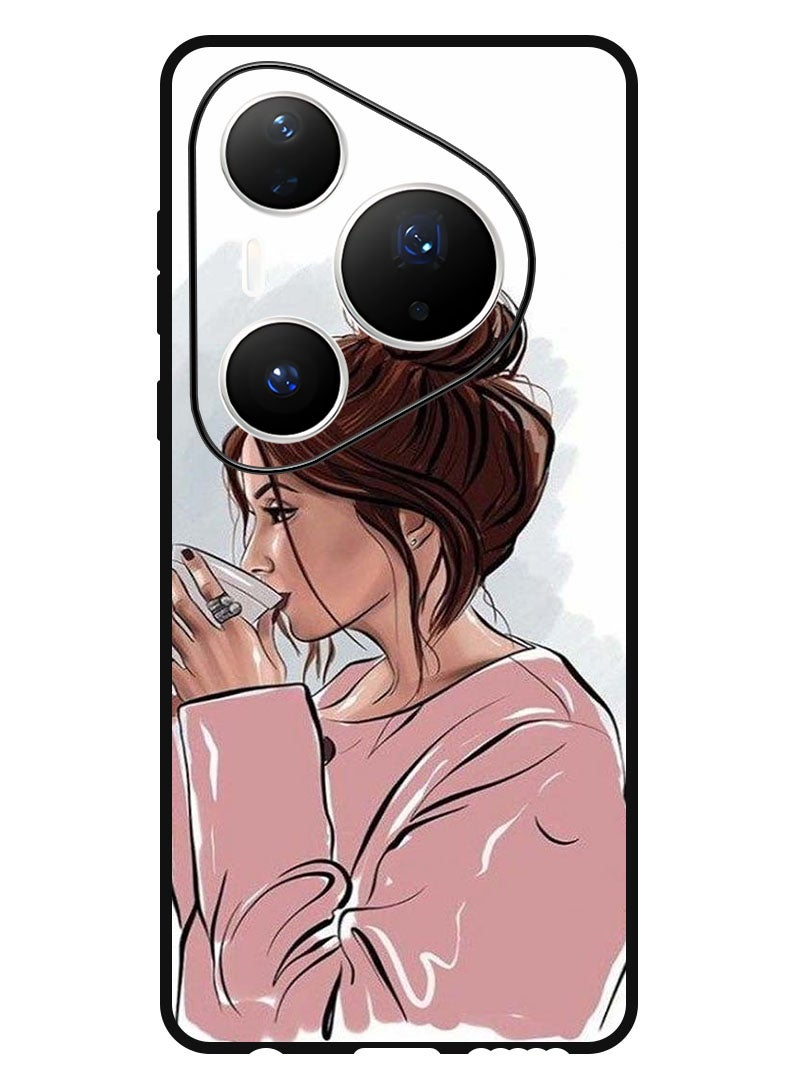 Theodor Case Compatible with Huawei Pura 80 Pro Plus 6.8 Inch Protection Shockproof Bumper Cover Girl Drinking Coffee 1 - Image 1