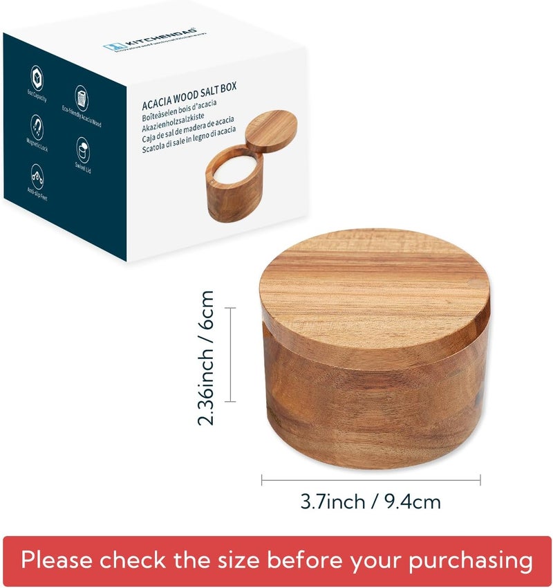 KITCHENDAO Acacia Wood Salt Cellar Bowl Box, Elegant Kitchen Holder Container with Swivel Magnetic Lid to Store Favorite Seasonings Pepper Spice or Bath, 6oz - Image 4