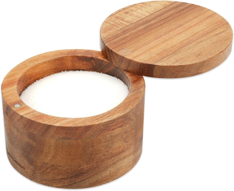 KITCHENDAO Acacia Wood Salt Cellar Bowl Box, Elegant Kitchen Holder Container with Swivel Magnetic Lid to Store Favorite Seasonings Pepper Spice or Bath, 6oz - Image 1