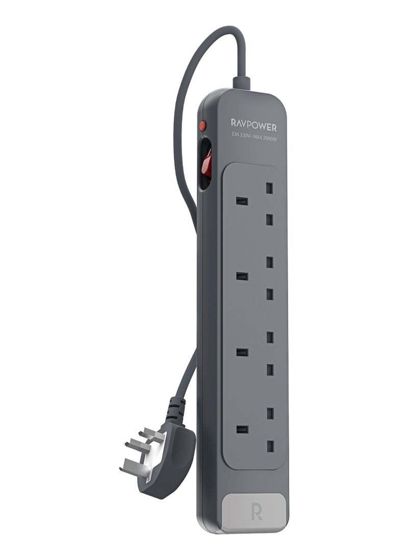 راف باور شريط طاقة RavPower بأربعة منافذ تيار متردد مع سلك تمديد بطول 1.5 متر، تصميم قابل للتثبيت على الحائط وميزات أمان  - Image 1