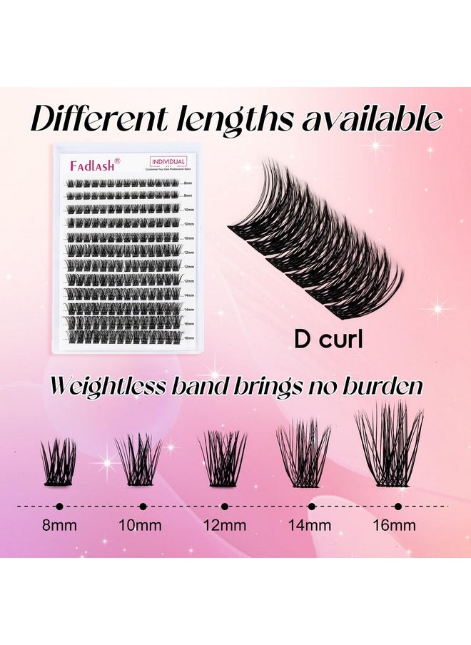 FADLASH - Lash Clusters Diy Eyelash Extensions 168 Clusters Lashes D Curl 0.07 Natural Individual Lash Extensions Mixed Tray False Eyelashes Soft & Strong Thin Band Diy At Home (F340.07D 816Mm) - Image 1