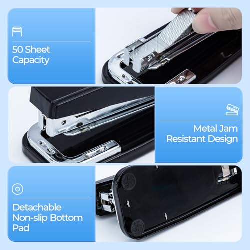 M.G M&G Desktop Stapler Swing-Arm Stapler with 50 Sheet Capacity, 180 Rotation Design, Swivel Stapler with 1000 Staples for Booklet Binding, Durable Staplers for Office School Home (Black) - Image 5
