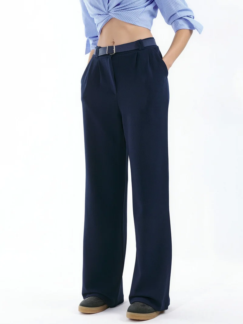 Belted Stretch Palazzo Pants