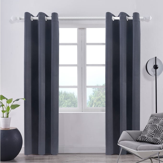 GREY BLACKOUT CURTAIN PANELS WITH GROMMET LIGHT BLOCKING DRAPES FOR BEDROOM THERMAL INSULATED NOISE REDUCTION PRIVACY PROTECTION 42 INCHES WIDE X 84 INCHES LONG SET OF 2