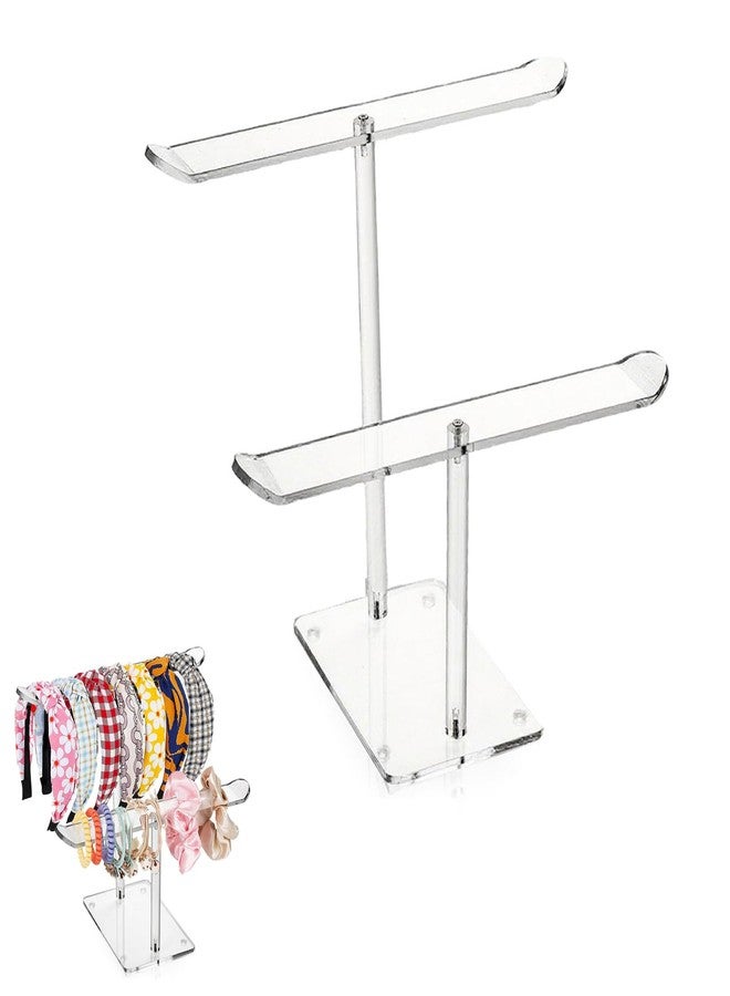 RupeeRise Double Layer T-Shape Hairband Organiser for Girls, Hair Accessories Organizer for Dressing Table, Hair Clip and Claw Clip Storage Display Stand, Transparent Hair Band Organiser - Image 1