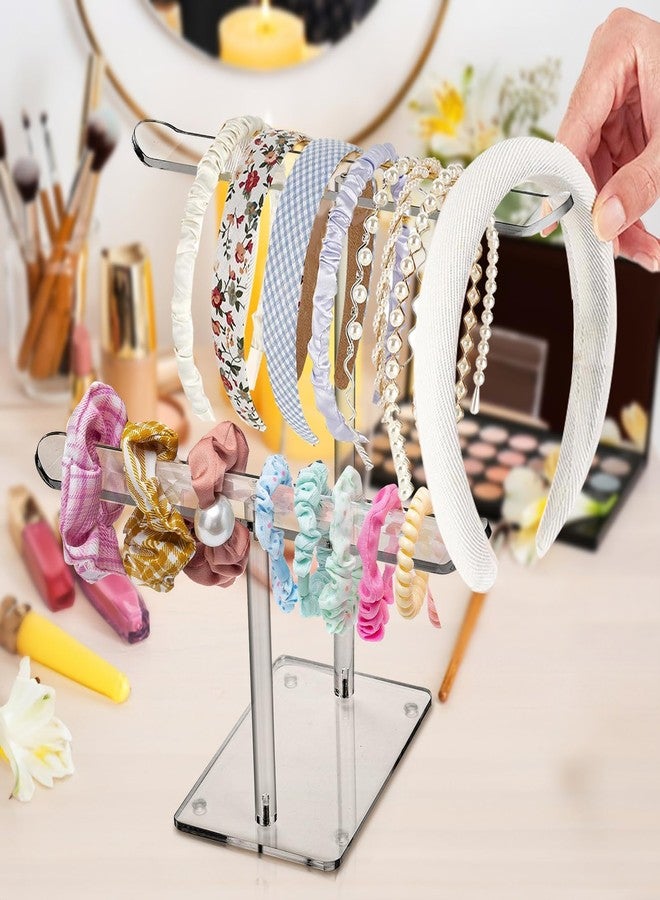 RupeeRise Double Layer T-Shape Hairband Organiser for Girls, Hair Accessories Organizer for Dressing Table, Hair Clip and Claw Clip Storage Display Stand, Transparent Hair Band Organiser - Image 2