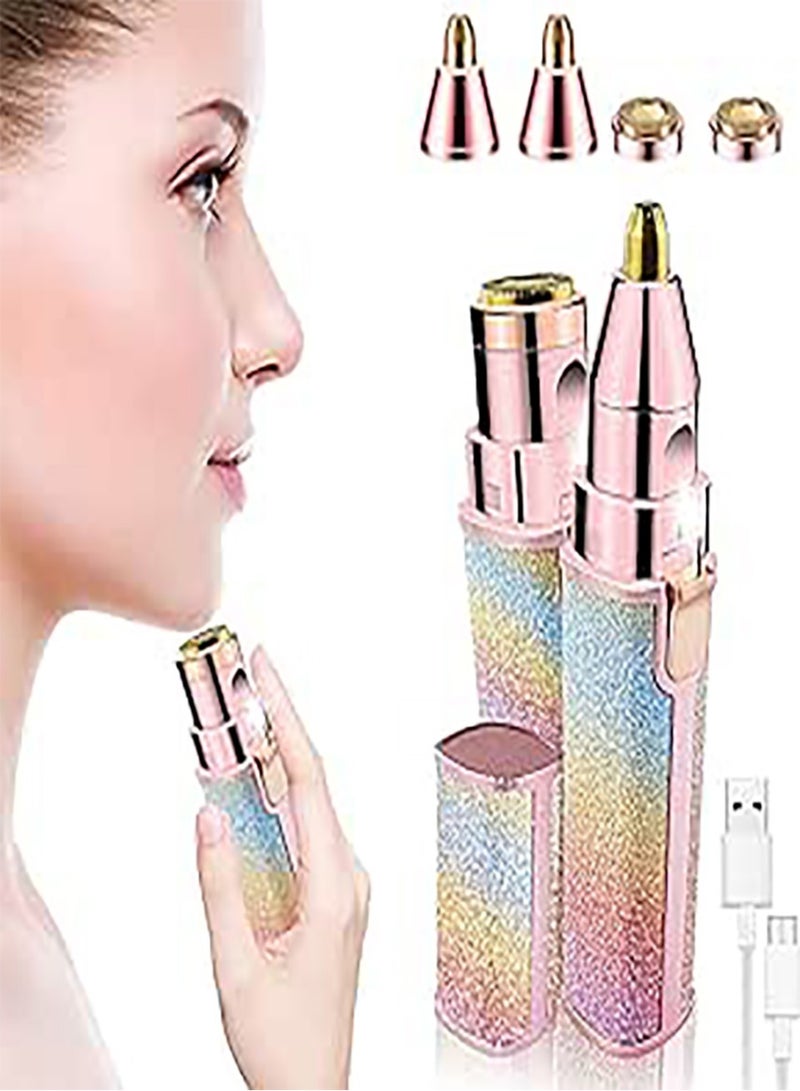 Generic 2 in 1 Eyebrow Trimmer & Facial Hair Remover for Women, Rechargeable Eyebrow Razor and Painless Hair Removal, Hair Trimmer and Body Shaver for Lips Nose Face with Two Replacement Heads & LED Light - Image 1