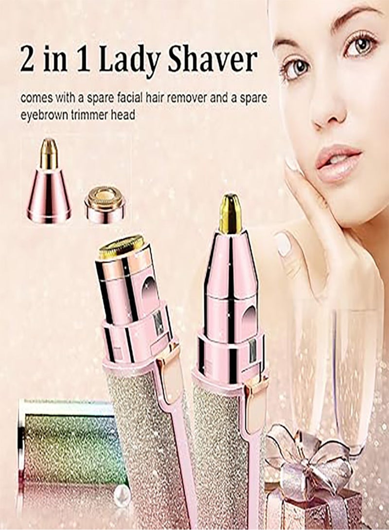 Generic 2 in 1 Eyebrow Trimmer & Facial Hair Remover for Women, Rechargeable Eyebrow Razor and Painless Hair Removal, Hair Trimmer and Body Shaver for Lips Nose Face with Two Replacement Heads & LED Light - Image 2