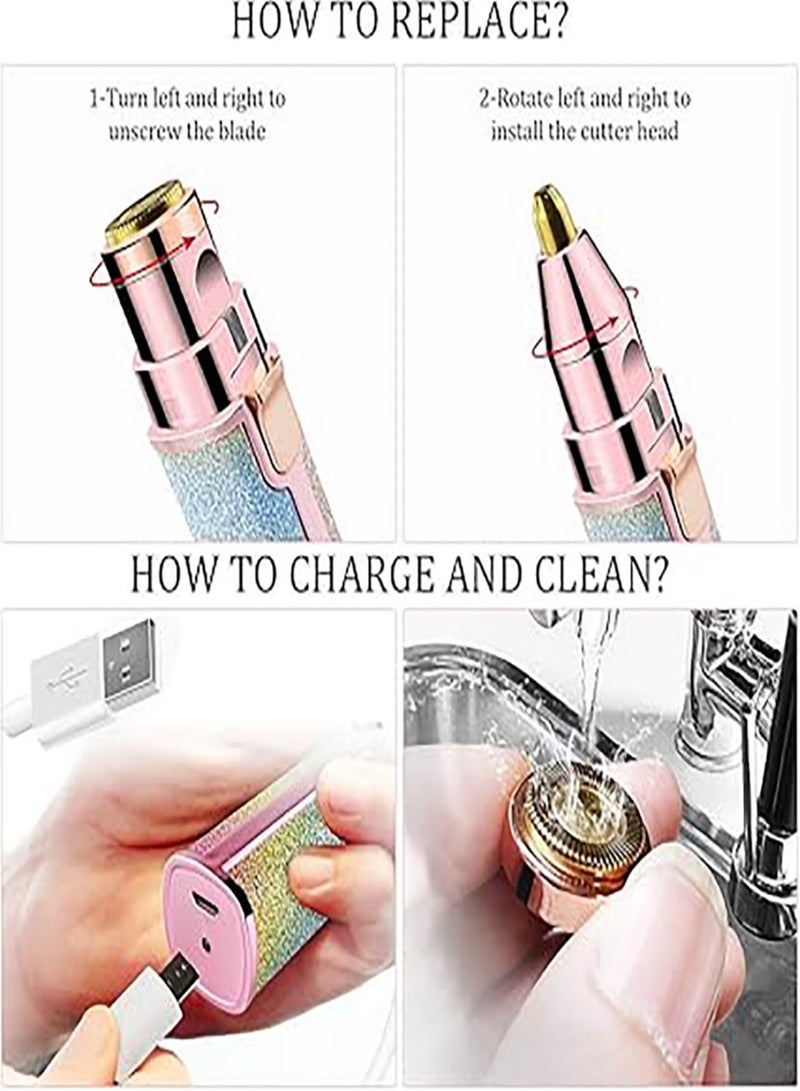 Generic 2 in 1 Eyebrow Trimmer & Facial Hair Remover for Women, Rechargeable Eyebrow Razor and Painless Hair Removal, Hair Trimmer and Body Shaver for Lips Nose Face with Two Replacement Heads & LED Light - Image 5