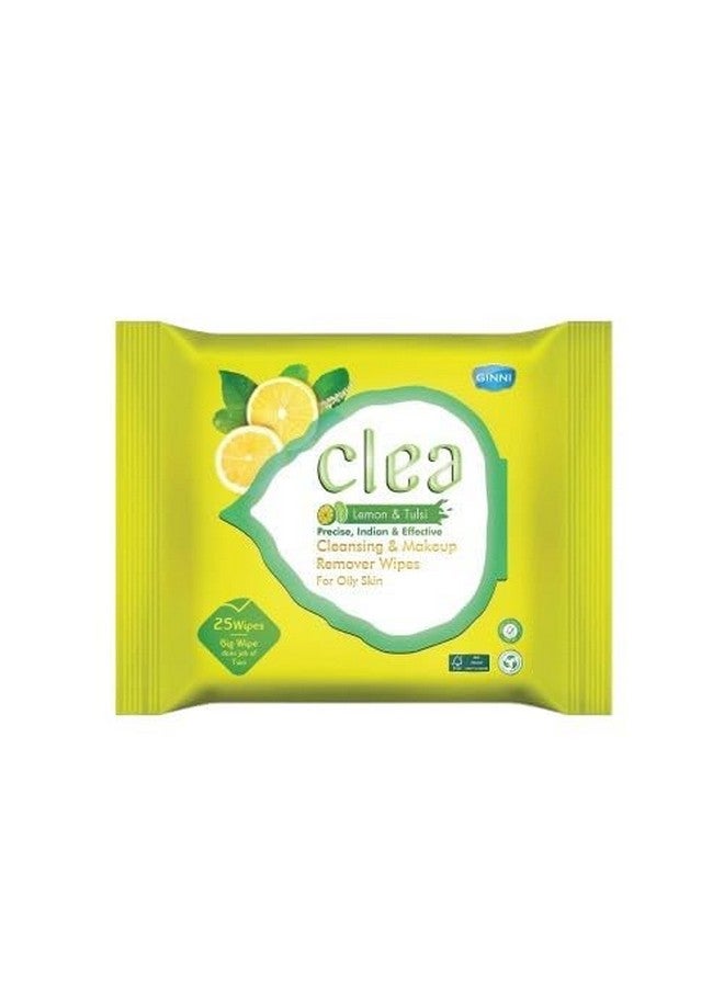 CLEA مناديل مبللة لإزالة المكياج من كلير بالليمون والتولسي للبشرة الدهنية - تزيل الزيوت الزائدة، ترطب، تمنع حب الشباب، ترطب البشرة - عبوة من 2 (25 منديل لكل منها، حجم المنديل الكبير :- 200 مم × 200 مم) - Image 1
