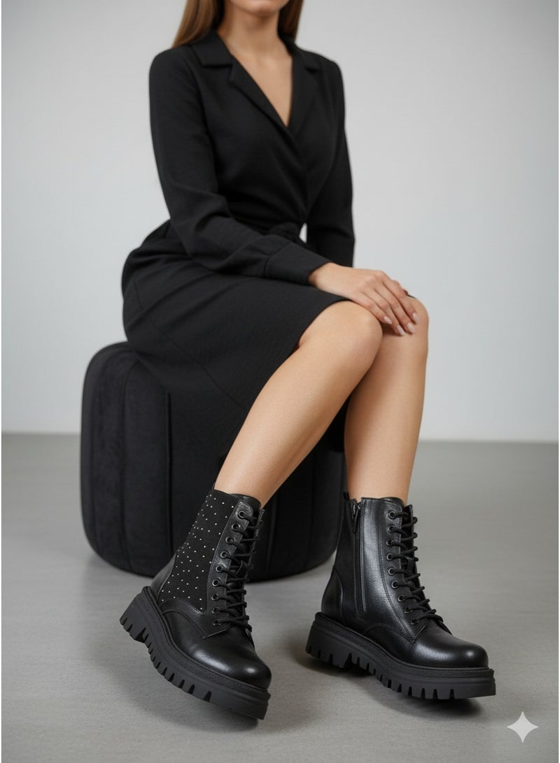 فيبراندا بوت أنيق بتصميم عصري مرصع بنقاط لامعة B-50-اسود - Image 1