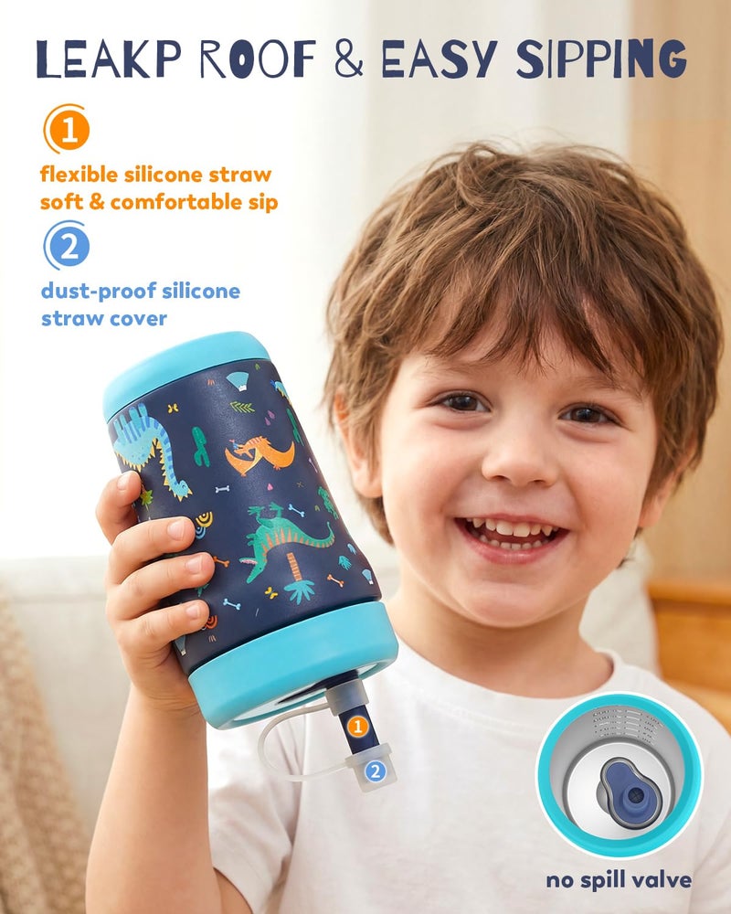 Zukro Toddler Tumbler with Flexible Straw, Spill Proof Clear Lid, 12 oz Kids Vacuum Insulated Travel Cups, Stainless Steel Sippy Cup with Non-slip Bottom, BPA Free & Dishwasher Safe - Mint - Image 5