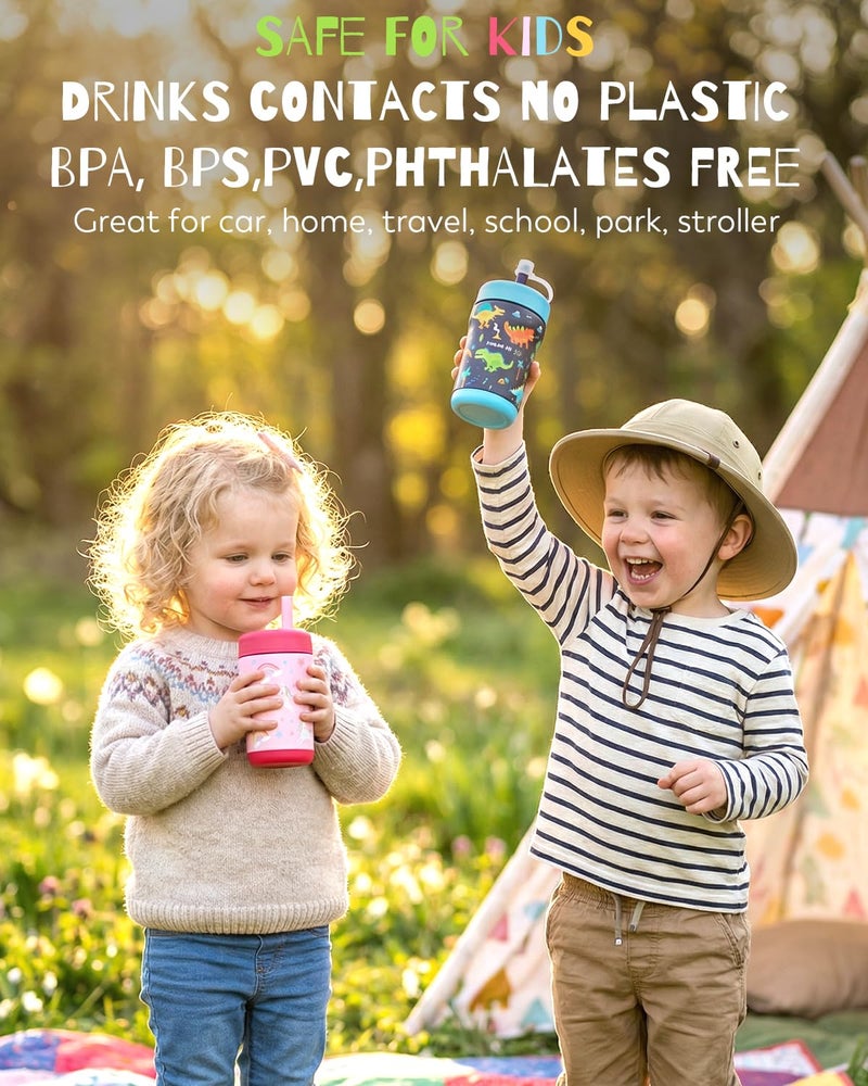 Zukro Toddler Tumbler with Flexible Straw, Spill Proof Clear Lid, 12 oz Kids Vacuum Insulated Travel Cups, Stainless Steel Sippy Cup with Non-slip Bottom, BPA Free & Dishwasher Safe - Mint - Image 2