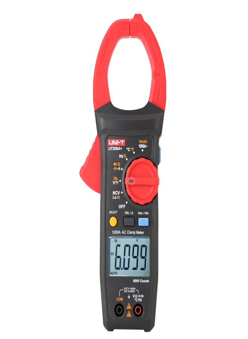 UNI-T UT206A+ Clamp Meter Digital Clamp Type Multimeter Universal Meter Autoranging Clampmeter 6099 Counts 1000V DC/AC Voltmeter 1000A AC Ammeter 600A Inrush Current NCV Test Resistance Frequency - Image 1