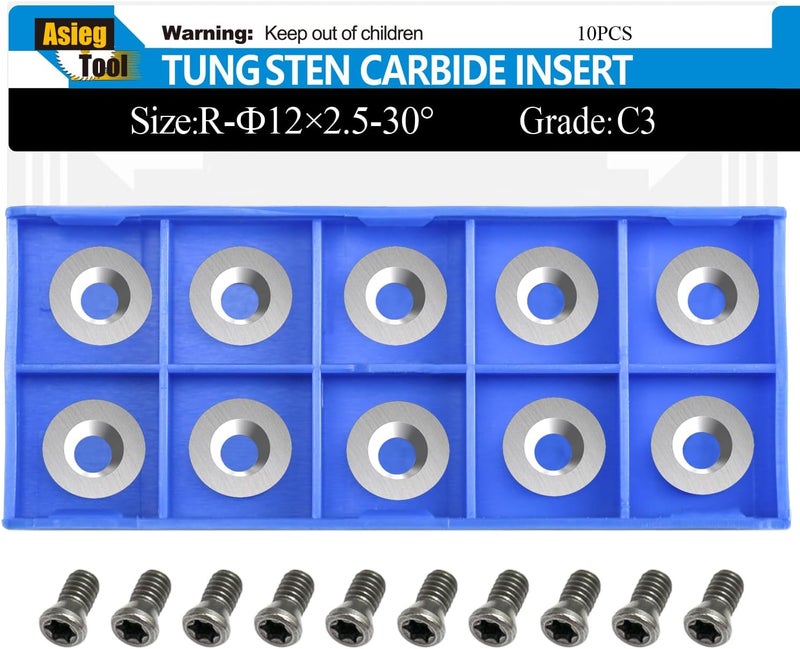 Asieg Tool Ci3 R1 12mm Round Carbide Inserts Cutters Knifes Indexable Replacement High Strength Fits For Popular DIY Woodworking Lathe Wood Turning Finisher Hollower Tools 10pc - Image 1