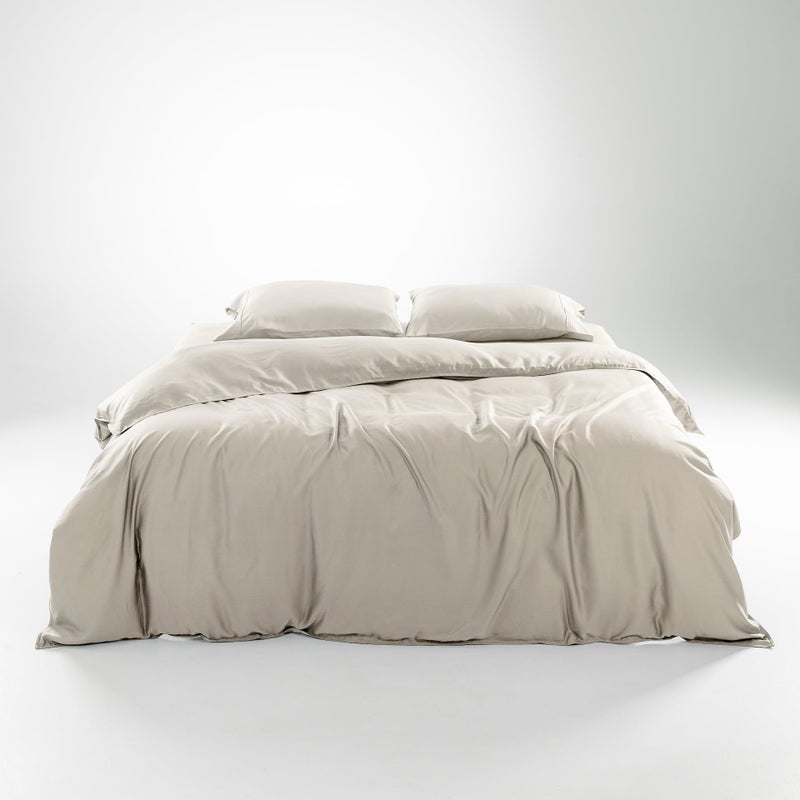 Olive + Crate Luxury 100% Lyocell Eucalyptus Duvet Cover Set King Size, Tencel 3PC Vegan Bedding Set, Super Soft Off White Cooling Duvet Cover for Hot Sleepers & 2 Pillowcases, Oatmeal (90" x 102") - Image 1