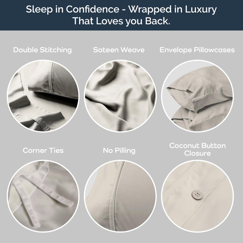 Olive + Crate Luxury 100% Lyocell Eucalyptus Duvet Cover Set King Size, Tencel 3PC Vegan Bedding Set, Super Soft Off White Cooling Duvet Cover for Hot Sleepers & 2 Pillowcases, Oatmeal (90" x 102") - Image 4