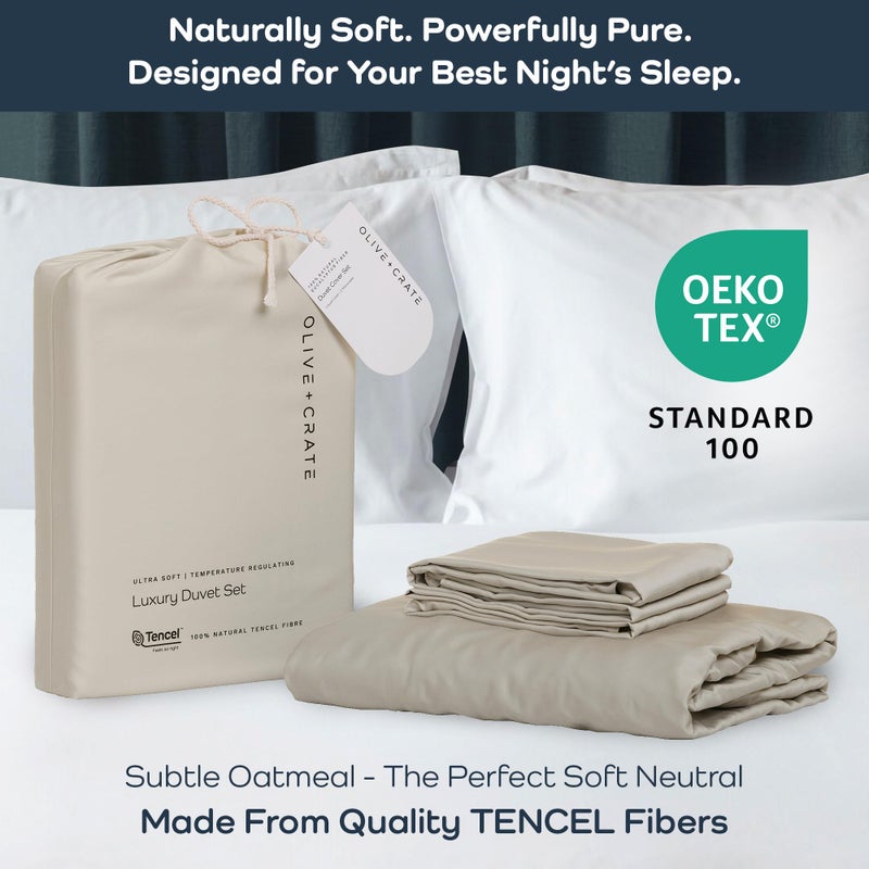 Olive + Crate Luxury 100% Lyocell Eucalyptus Duvet Cover Set King Size, Tencel 3PC Vegan Bedding Set, Super Soft Off White Cooling Duvet Cover for Hot Sleepers & 2 Pillowcases, Oatmeal (90" x 102") - Image 2