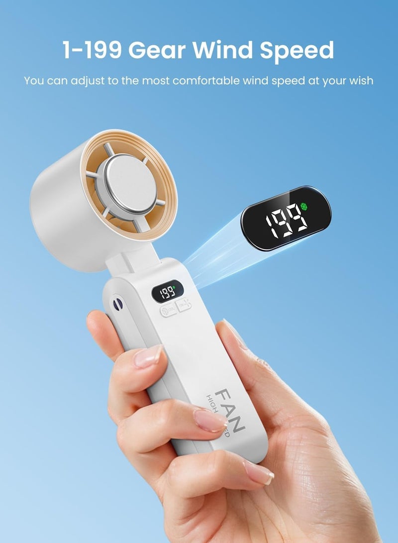 أفضل ذروة مروحة يدوية محمولة - مروحة صغيرة متعددة الوظائف - شاشة رقمية صامتة - مروحة جيب طويلة التحمل، شاشة رقمية LED، مروحة صغيرة قابلة لإعادة الشحن للاستخدام في الهواء الطلق والداخلي والمنزل والمكتب والسفر - أبيض - Image 5