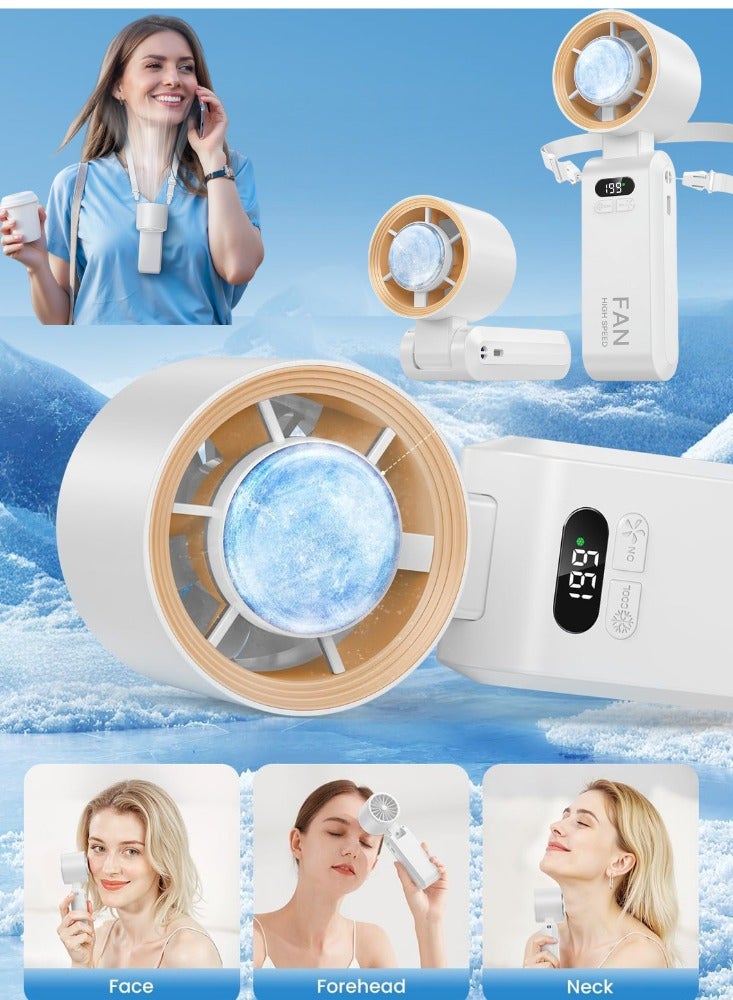 أفضل ذروة مروحة يدوية محمولة - مروحة صغيرة متعددة الوظائف - شاشة رقمية صامتة - مروحة جيب طويلة التحمل، شاشة رقمية LED، مروحة صغيرة قابلة لإعادة الشحن للاستخدام في الهواء الطلق والداخلي والمنزل والمكتب والسفر - أبيض - Image 2