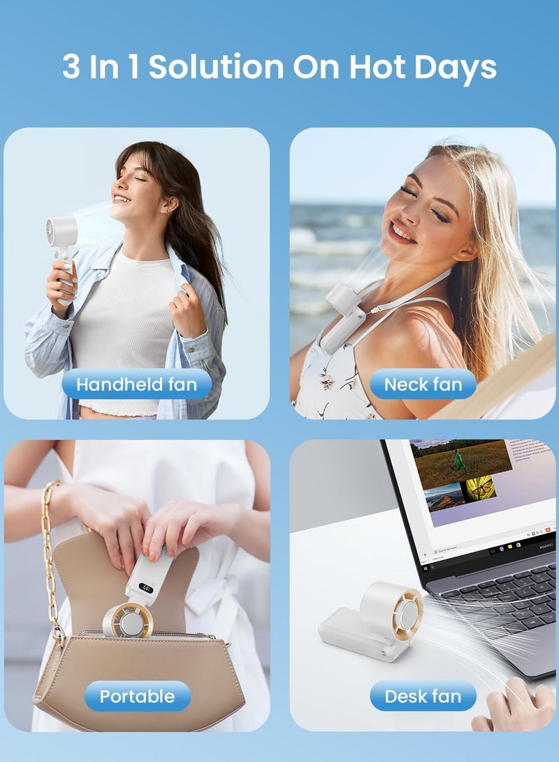 أفضل ذروة مروحة يدوية محمولة - مروحة صغيرة متعددة الوظائف - شاشة رقمية صامتة - مروحة جيب طويلة التحمل، شاشة رقمية LED، مروحة صغيرة قابلة لإعادة الشحن للاستخدام في الهواء الطلق والداخلي والمنزل والمكتب والسفر - أبيض - Image 4