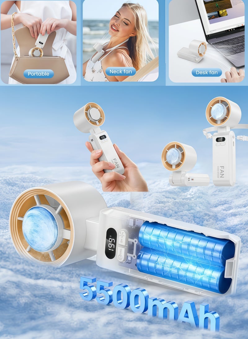 أفضل ذروة مروحة يدوية محمولة - مروحة صغيرة متعددة الوظائف - شاشة رقمية صامتة - مروحة جيب طويلة التحمل، شاشة رقمية LED، مروحة صغيرة قابلة لإعادة الشحن للاستخدام في الهواء الطلق والداخلي والمنزل والمكتب والسفر - أبيض - Image 1