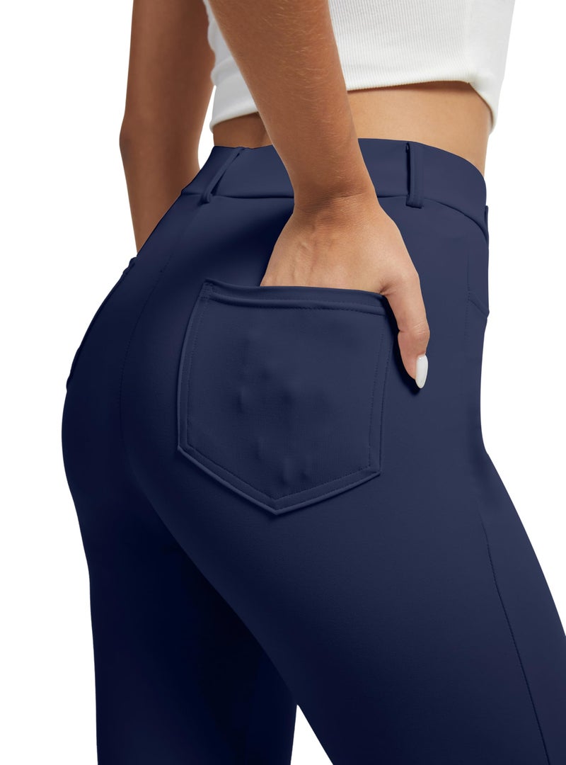 VIMPEP Yoga Pants Women Straight Leg Pants with Pockets High Waist Stretchy Pull On Dress Slacks for Casual Lounge Office Work Petite/Regular 1202 29 Navy Blue L - Image 3
