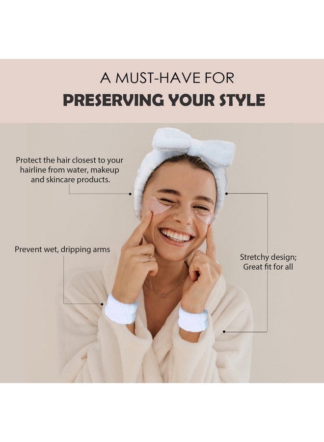 Ayesha Ayesha Blue Spa Headband and Wristband Set for Skincare Makeup Headband Wrist Cuffs for Washing Face Bubble Skincare Hairband for Women Girls (Blue set)  - Image 2