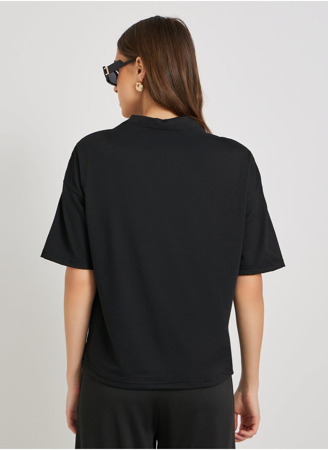 Take Two Solid Half Zipped Regular Fit Polo T-Shirt  - Image 4