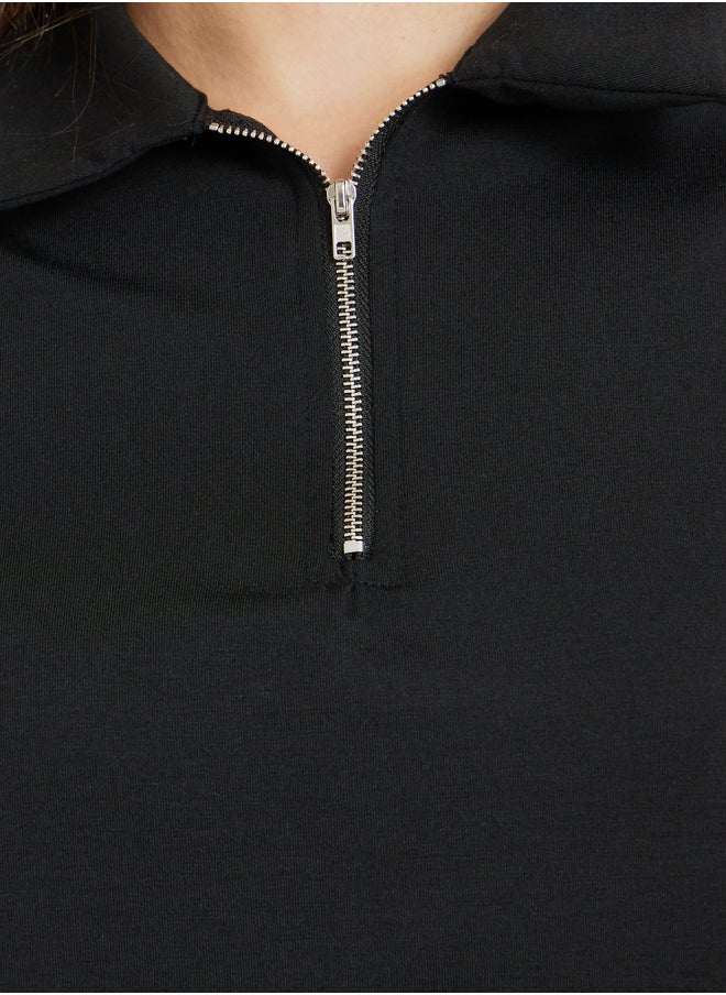 Take Two Solid Half Zipped Regular Fit Polo T-Shirt  - Image 3