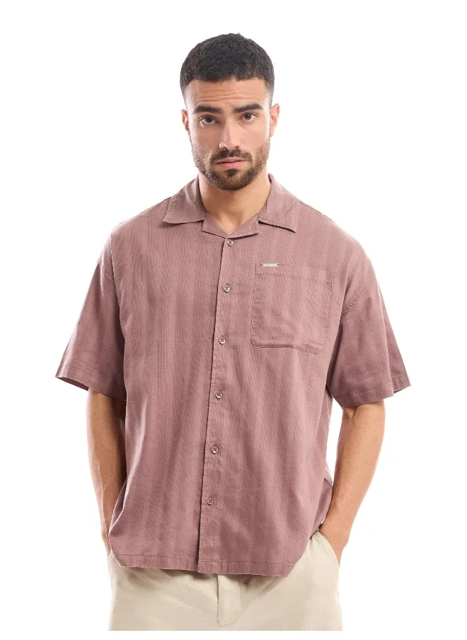 بيونغ Mauve Half Sleeve Cuban Collar Shirt for Men