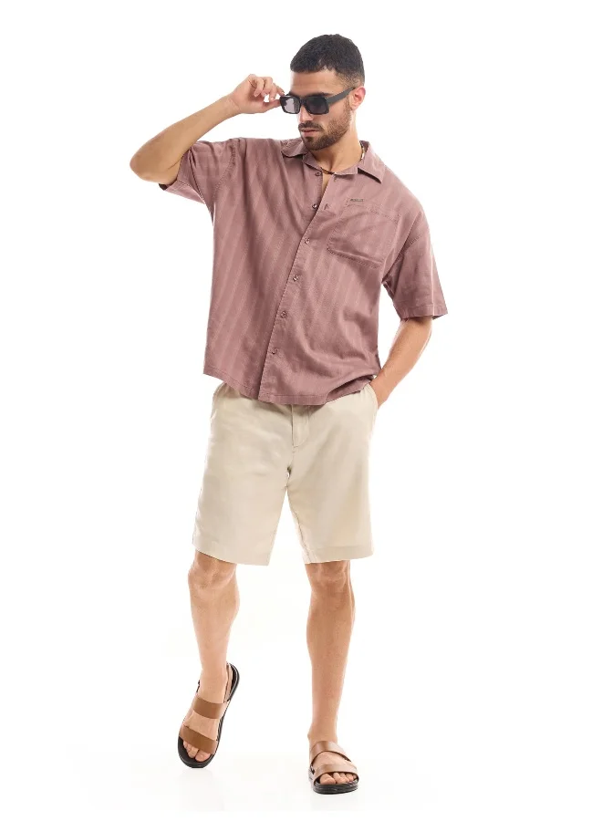 Beyoung Mauve Half Sleeve Cuban Collar Shirt for Men