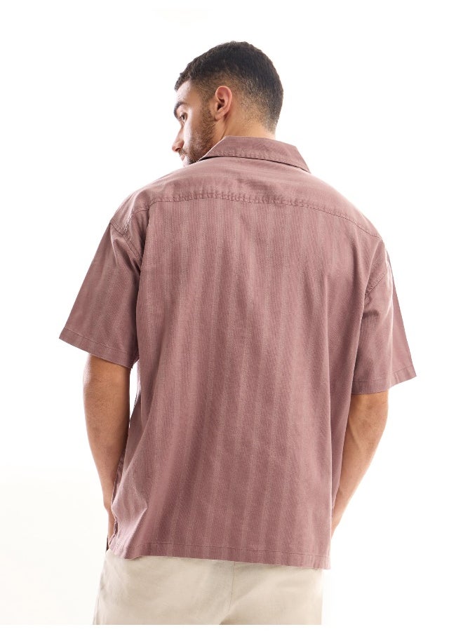 Beyoung Mauve Half Sleeve Cuban Collar Shirt for Men  - Image 2