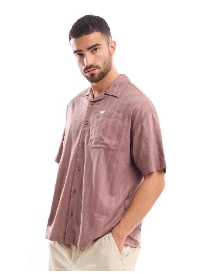 Beyoung Mauve Half Sleeve Cuban Collar Shirt for Men
