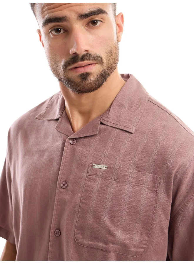 Beyoung Mauve Half Sleeve Cuban Collar Shirt for Men