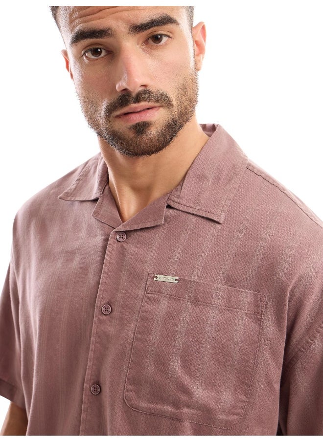Beyoung Mauve Half Sleeve Cuban Collar Shirt for Men  - Image 3