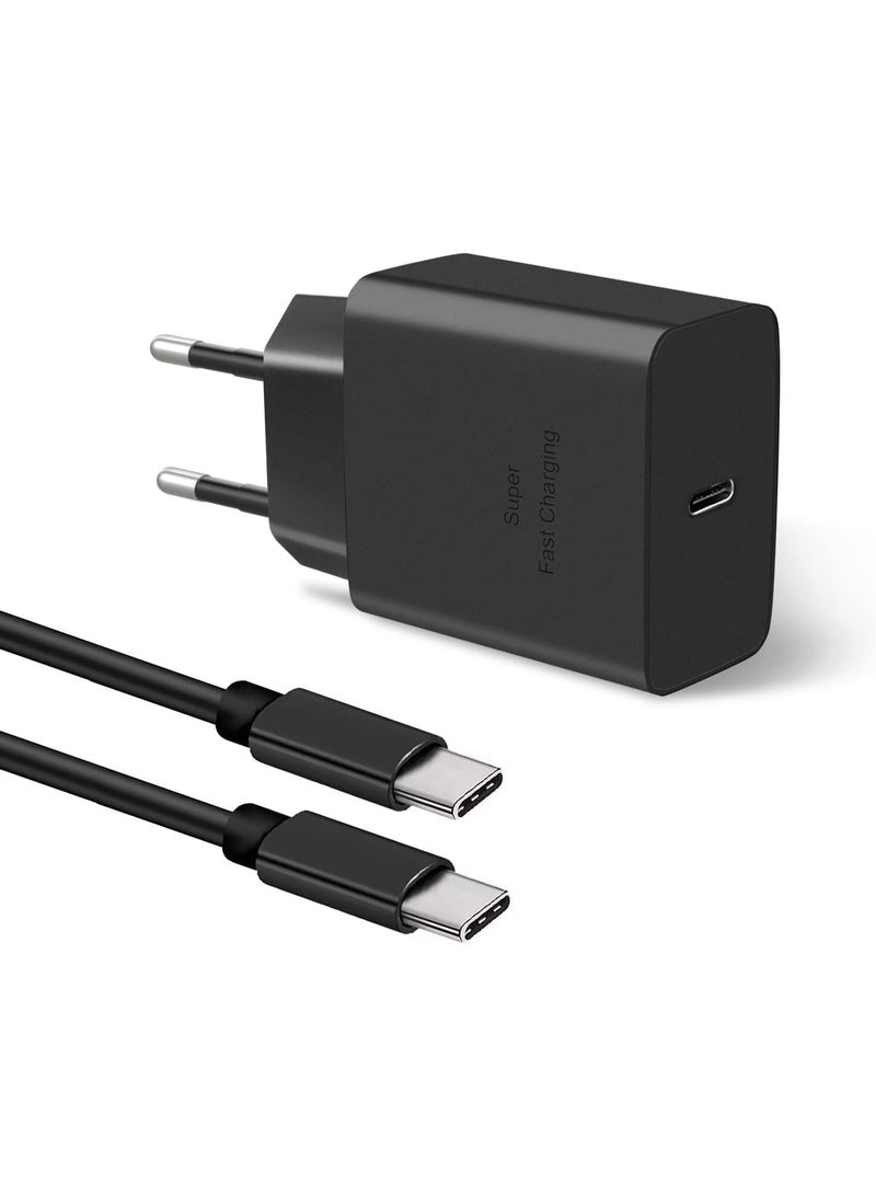 شاحن حائطي سامسونج، سريع 45 واط، مع كابل 2 متر، USB-C، متوافق مع سلسلة Galaxy S وNote وA وZ - اسود