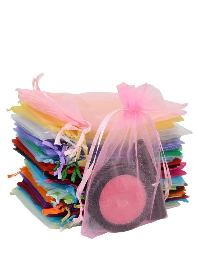 SYOSI Organza Bags, Colorful Organza Bag Sheer Drawstring Jewelry Pouches Wedding Party Favor Gift Bags, Candy Bags, Exquisite and Easy to Carry - 100 Pcs  - Image 1