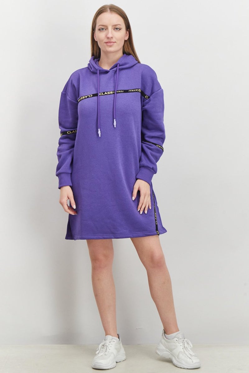 Cavalli Class Women Brand Logo Sweater Dress, Purple - Image 4
