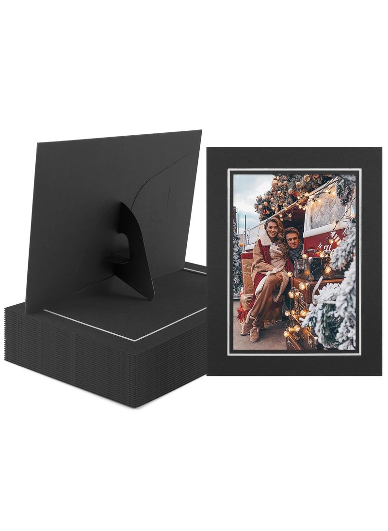 Golden State Art Golden State Art Pack Of 25 5X7 Paper Picture Frames With Easel Photo Frame Cards Diy Cardboard Black Silver Lining 
