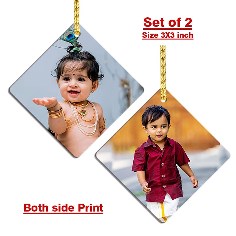 Deep Print Personalized Acrylic Car Hanging Custom Photo (Set of 2) Multicolor (Diamond) - Image 2