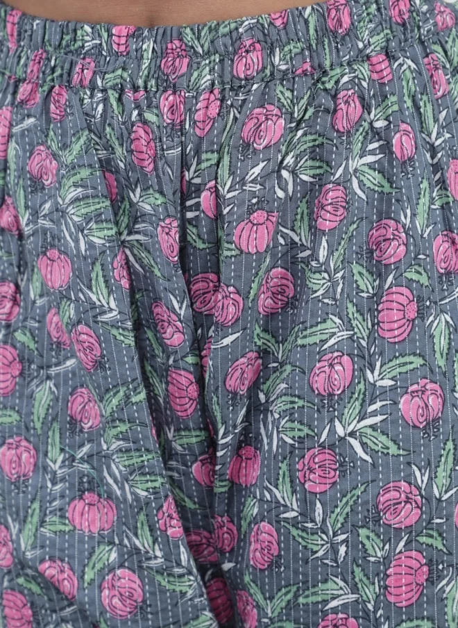 AKS Mustard Floral Printed Kurta Set For Girls