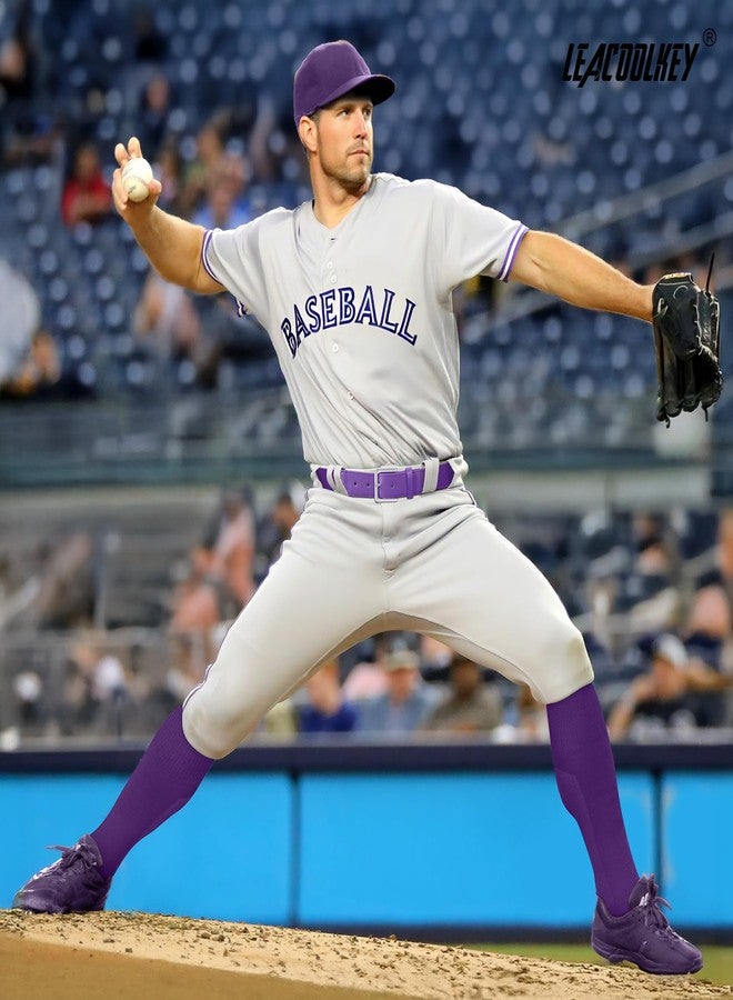 LEACOOLKEY Baseball Belt and Socks Combo Set Breathable Softball Socks and Elastic Belt for Adult Men Women Purple - Image 2