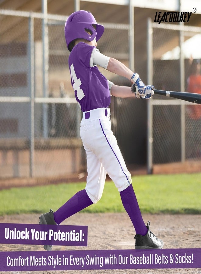 LEACOOLKEY Baseball Belt and Socks Combo Set Breathable Softball Socks and Elastic Belt for Adult Men Women Purple - Image 3