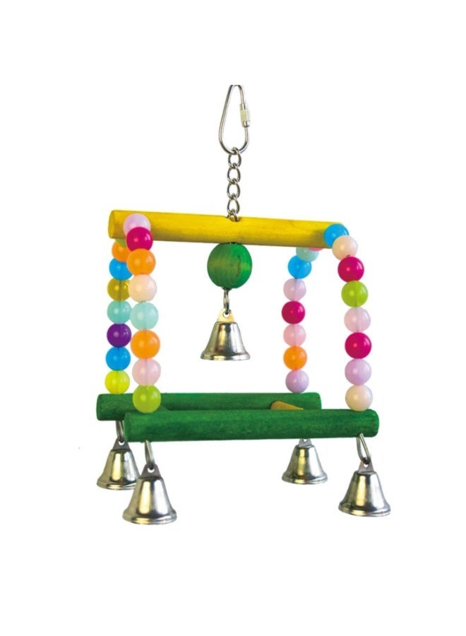 Pado Multicolored Wooden Hanging Bird Toy With Bells & Beads (27x12.5cm) , 1 pcs