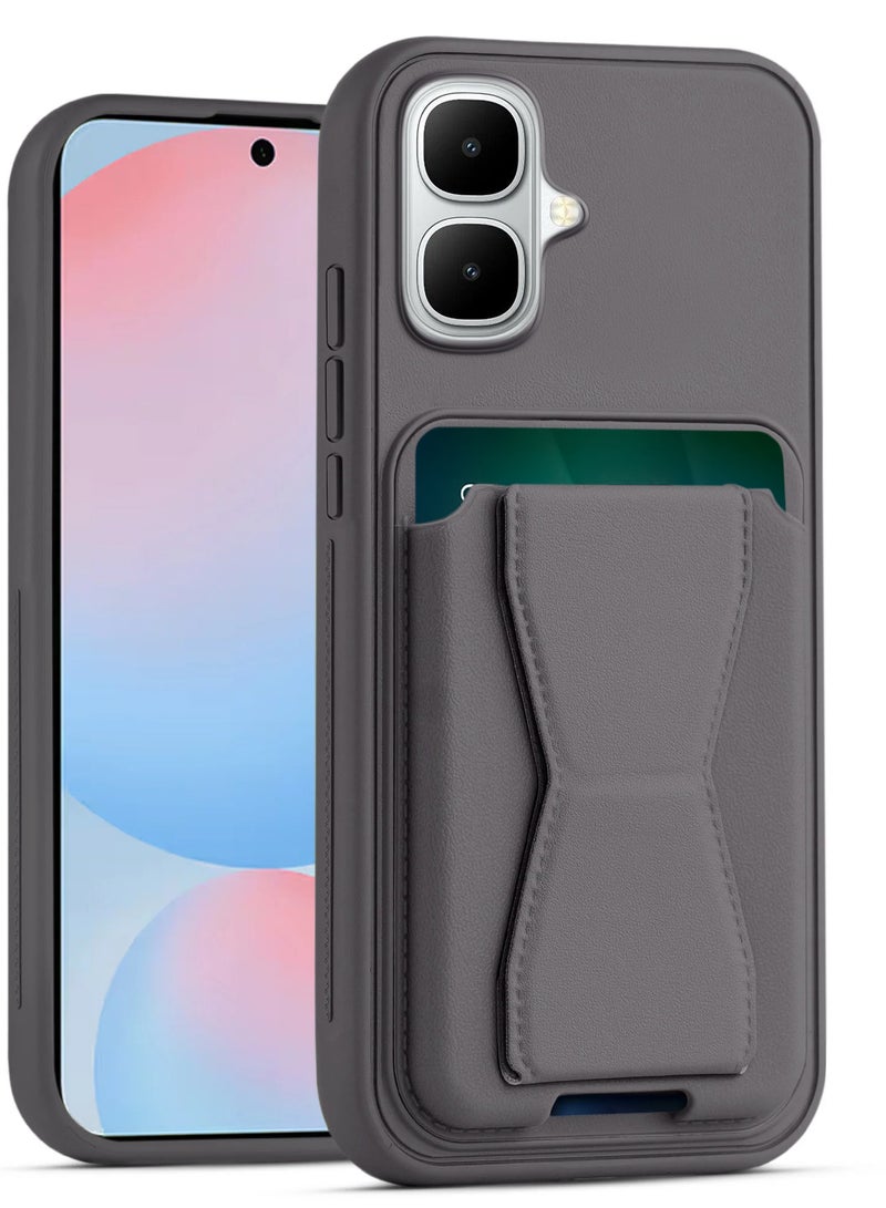 غطاء خلفي من الجلد مع محفظة بطاقات، جراب قابل للطي ومقاوم للصدمات متوافق مع هاتف Infinix Smart 10 (رمادي داكن)