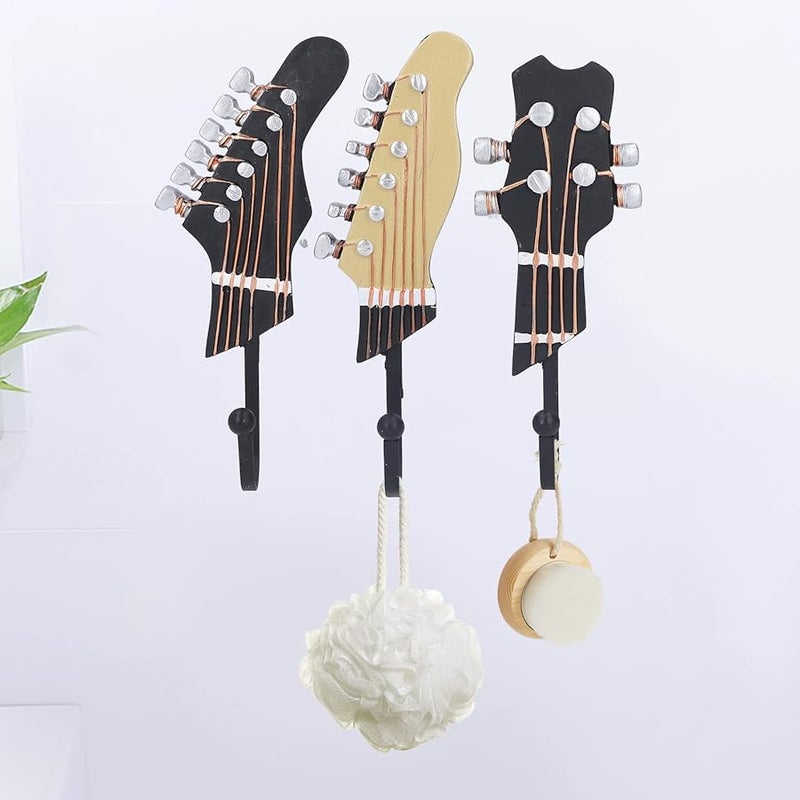 3 Pack Guitar Shaped Wall Hooks Heavy Duty 25kg For Coats Hats Home Decor - Image 5