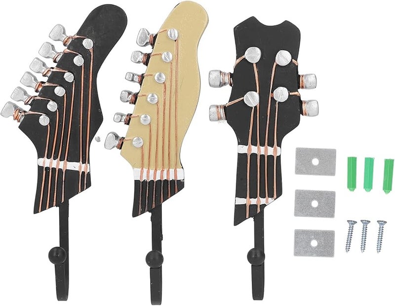 3 Pack Guitar Shaped Wall Hooks Heavy Duty 25kg For Coats Hats Home Decor - Image 2
