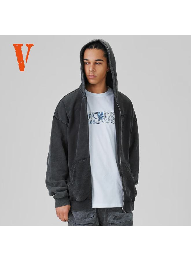 VLONE هودي بسحاب مزين بشعار كبير مطرّز من فلون للزوجين Vlzh25001 أسود S - Image 3